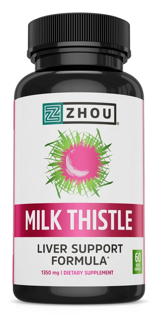 Zhou Milk Thistle - Liver Health Surymarin Milk Thistle Extract & powder for Men & Women, Herbal Cleanse, Metabolic Health - 60 Vegetarian Capsules