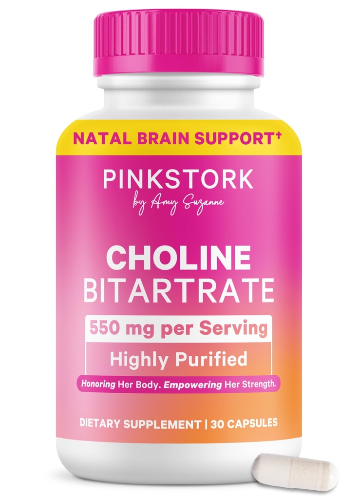 Chooline Bangau Merah Muda - 550 mg Choline Bitarcrat dari VitaCholine for Pregnant + Postpartum Moms - Prenatal Vitamin for Fetal Cognitive Health + Breast Milk Quality - 1 Capsule Daily, 30 Count