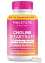 Chooline Bangau Merah Muda - 550 mg Choline Bitarcrat dari VitaCholine for Pregnant + Postpartum Moms - Prenatal Vitamin for Fetal Cognitive Health + Breast Milk Quality - 1 Capsule Daily, 30 Count