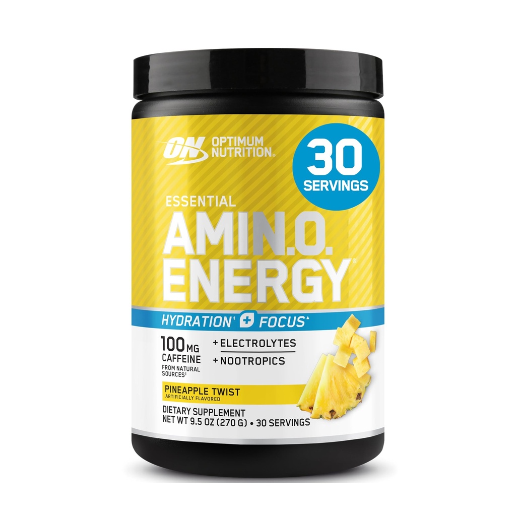 Optimum Nutrition Amino Energy Powder Plus Hidration, with BCAA, Electrolytes, and Caffeine, Pineapple Twist, 30 Servings (Packing May Vary)
