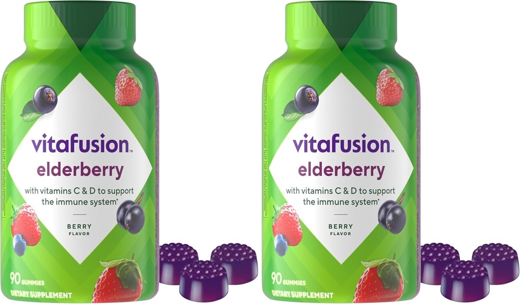 Vitamin Elderberry Gummy Vitamin, 90ct Elderberry Gummy Vitamin, Chewables, 90 Count (Paket 2)