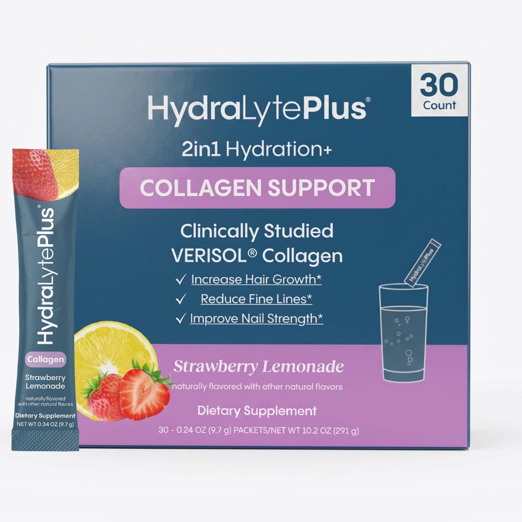 Paket Hidralit Verisol Collagen dengan Electrolytes, Paket Hidration dengan Collagen untuk Perempuan dan Pria, Electrolite Powder dengan Collagen untuk Perjalanan dan Hidration Daily dengan Vitamin C (30 Count)