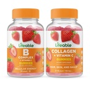 Kompleks B Lifeable + Collagen & Vitamin C, Gummies Bundle - Great Tasting, Vitamin Suplemen, Gluten Free, GMO Bebas, Gummy Dimasak