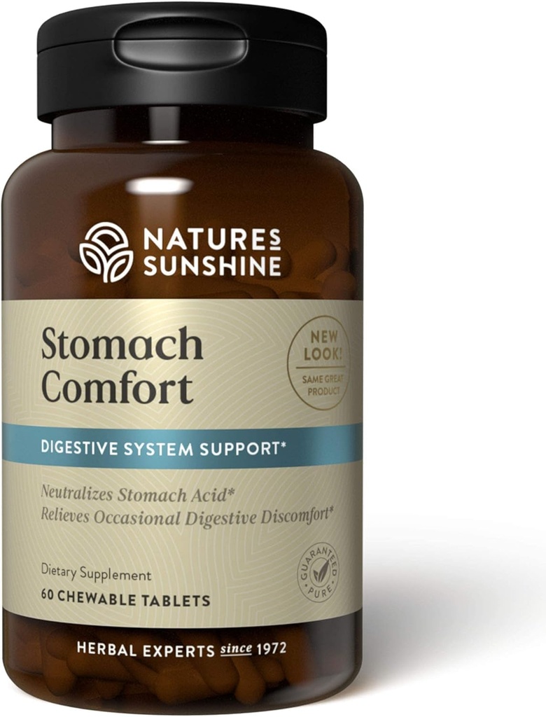 Nature 's Sunshine Stomach Comfort, 60 Chewable Tablet 126; Membantu Neutralize Acid dan Soothe the Stooach oleh Supporting Ditraffic