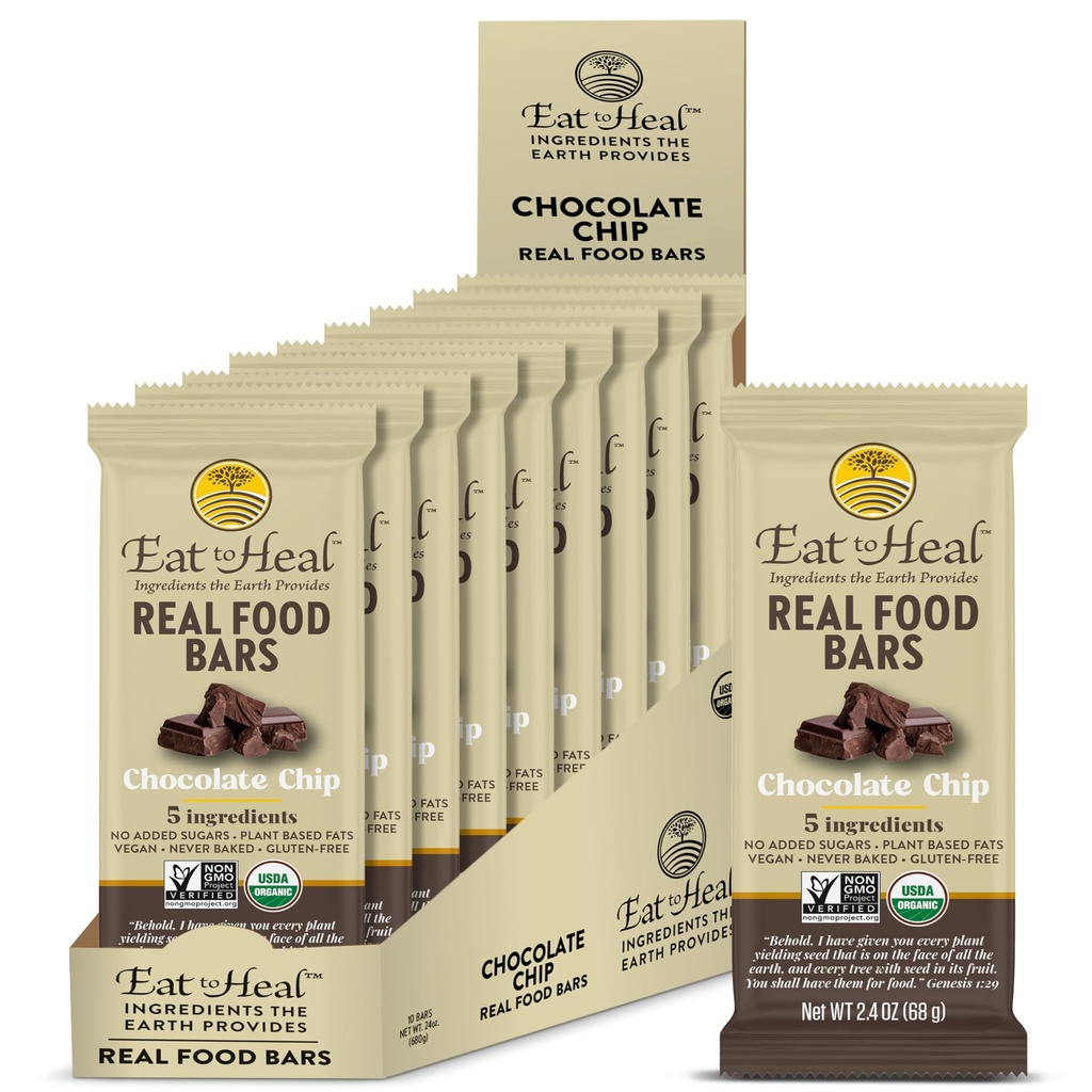 Cokelat EatToeal Chip Real Food Bar - Vegan Organik Gluten Free Protein Bars - Low Sugar Meal Replacement Bar, Non GMO, Never Baked, Plant Based - Dibuat untuk Menikmati, Not Sit on Shelves