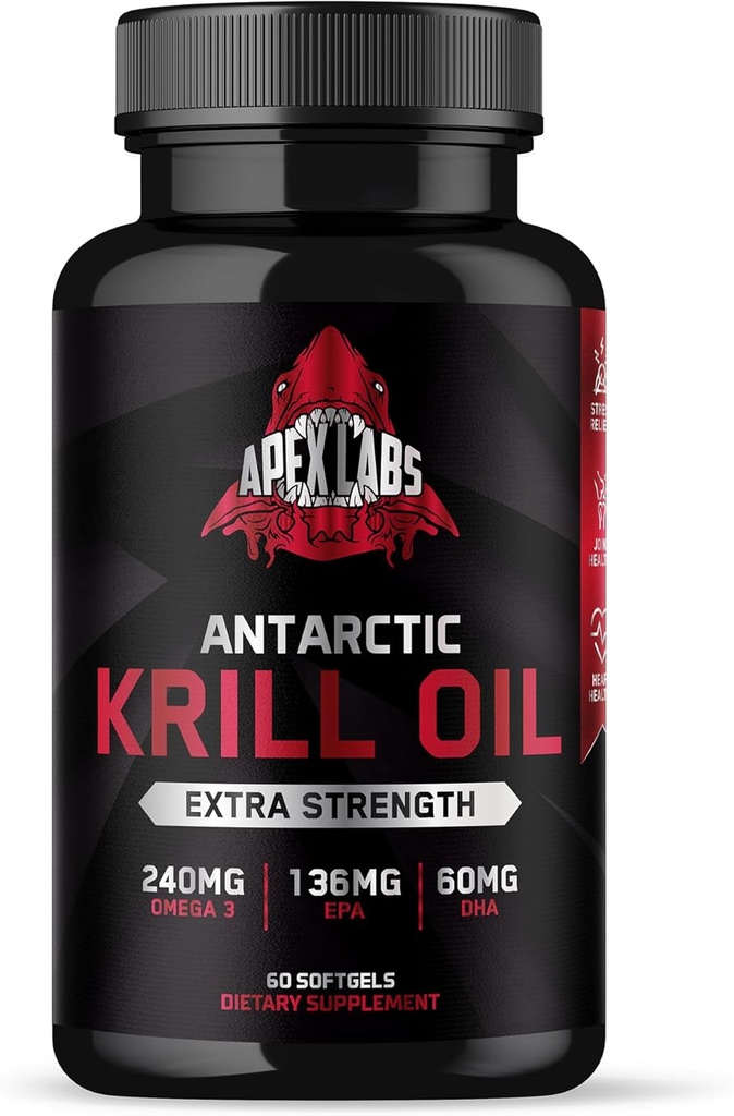 Antartika Krill Oil 1000 mg dengan EPA Omega- 3s, DHA, Astaxanthin dan Phospholipids 60 Softgels