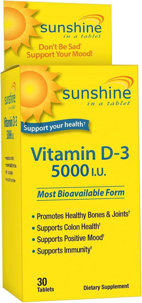 Sinar matahari Vitamin D- 3 5.000 IU, Sehat dan Bones Kuat, 30 porsi