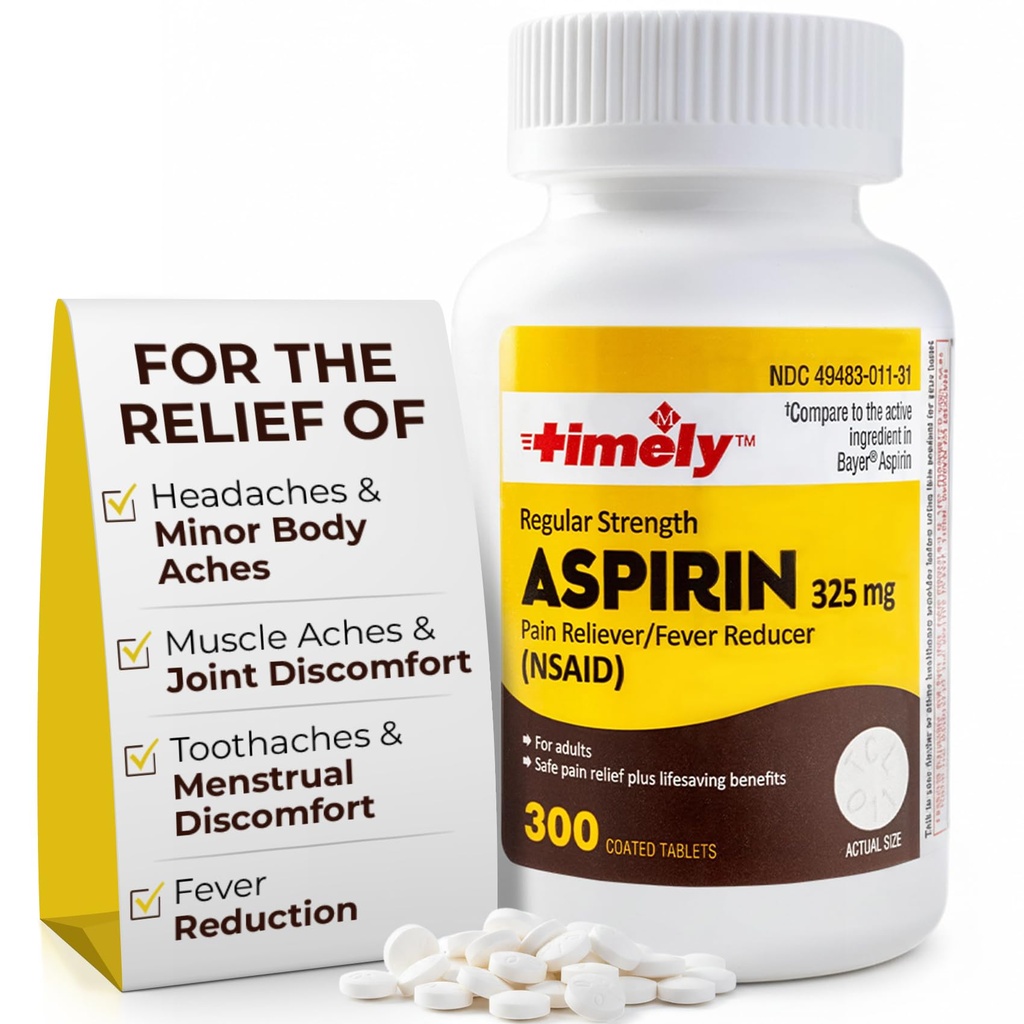 TIME- CAP LABS, INC. 300 Hitung Kekuatan Reguler Aspirin 325mg untuk Orang Dewasa - dibandingkan dengan Bayer - berlapis Kekuatan Aspirin Tablet - Reliver Sakit untuk Celah Minor dan Pains - dibuat di USA