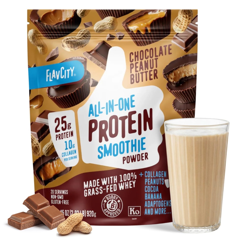 FlavCity Fed Whey Chocolate Protein Powder - Chocolate Peanut Butter - 25g Protein & 10g Collagen - Dibuat dengan organik Cocoa & Coconut Milk - Gluten Free & No Added Sugars (20 Servings)