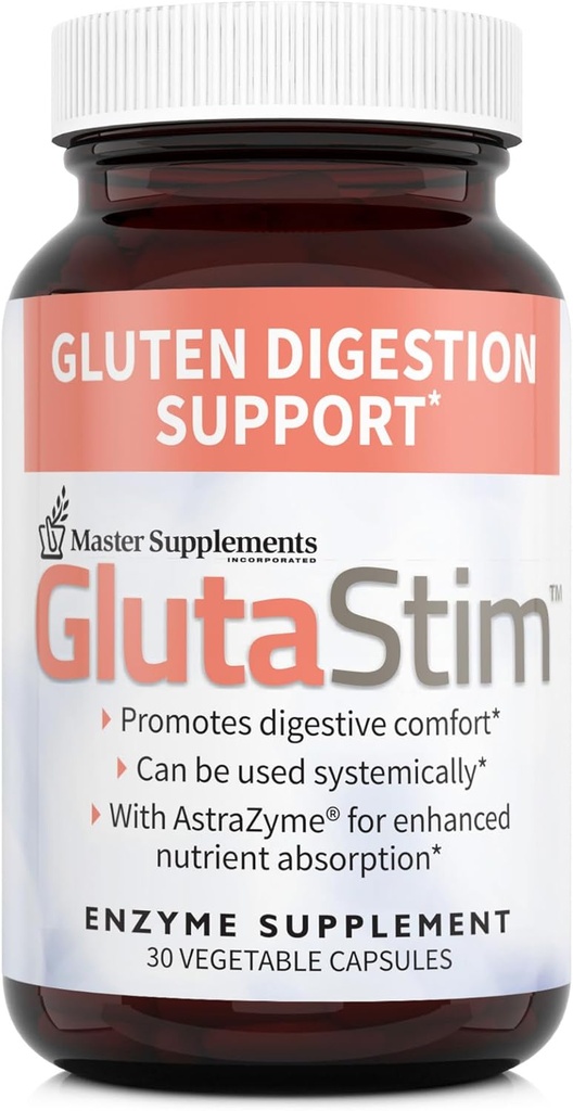 Suplemen Master GlutaStim - 30 Kapsul Vegetable - Gluten Diffic Dukungan - Menyediakan Dukungan Digetical + Gas & Bloating Relief - Vegan, Gluten Free - 30 Hamba
