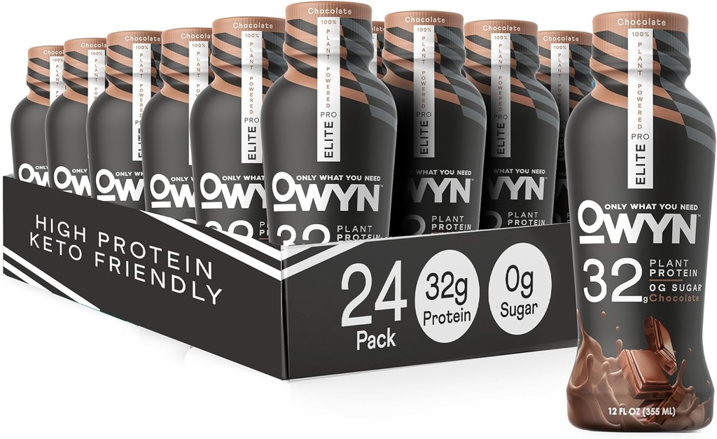 OWYN Only What You Need Pro Elte Vegan High Protein Shake, 32g Protein, 9 Acids, Omega-3, Pregnant, Workout and Recovery, 0g Net Carbs, Zero Sugar (Chocolate, 12 Fl Oz (Paket 24)