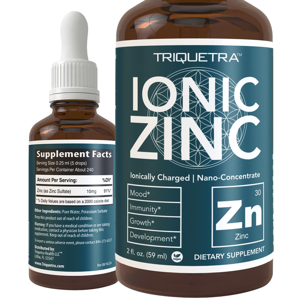 Ionic Liquid Zinc - 8 Bulan Suply, Adjustable Dosing for Dewasa - Abusi Tinggi, Vegan, Glass Bottle - Mendukung Sistem kekebalan, Otak & Thyroid Kesehatan - Suplemen Mineral (2 Oz)
