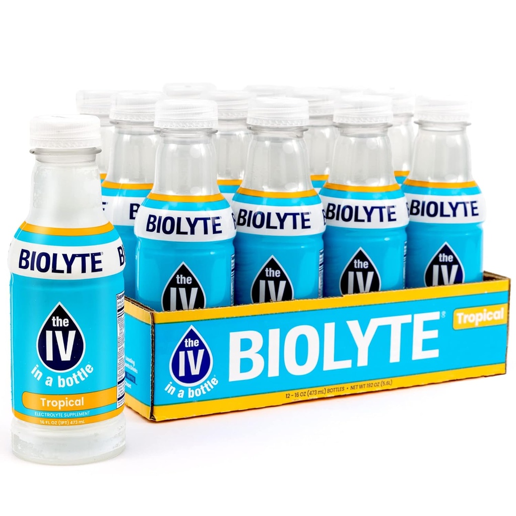 BIOLYTE Electrolite Drink - IV in a Bottle Electrolite Drink for Rapid Hydration - Tropical, 12- Pack