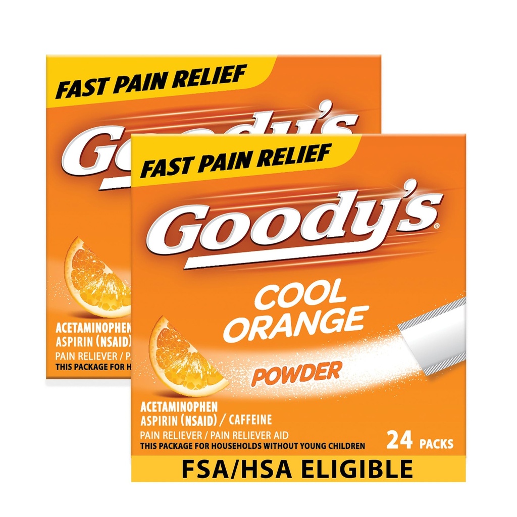 Goody 's Extra Strength Headache Powder, Cool Orange Flavor Dissolve Packs, 24 Paket Individual (2 Pack)