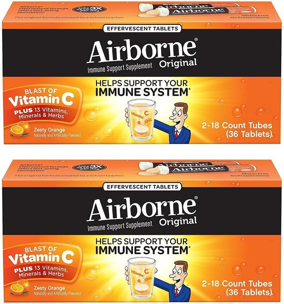 Airborne Zesty Orange Effervescent Tablet Vitamin C 10000mg x 36 Counts (2 Pack)
