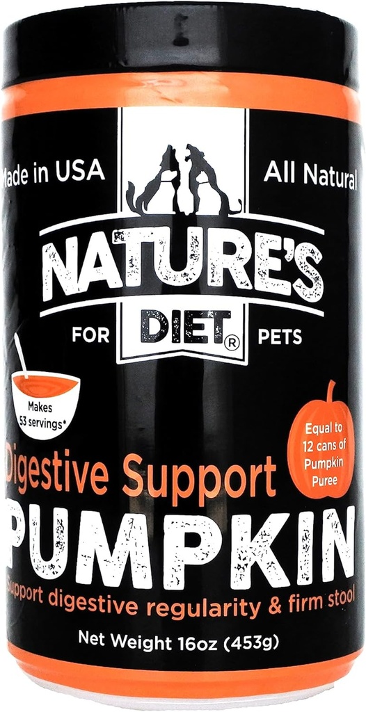 Nature 's Diet Pet Dry Pumpkin Powder Dupder Dup Natural Fiber for Firm Stool, Regularitas (16 oz = 53 Servis)