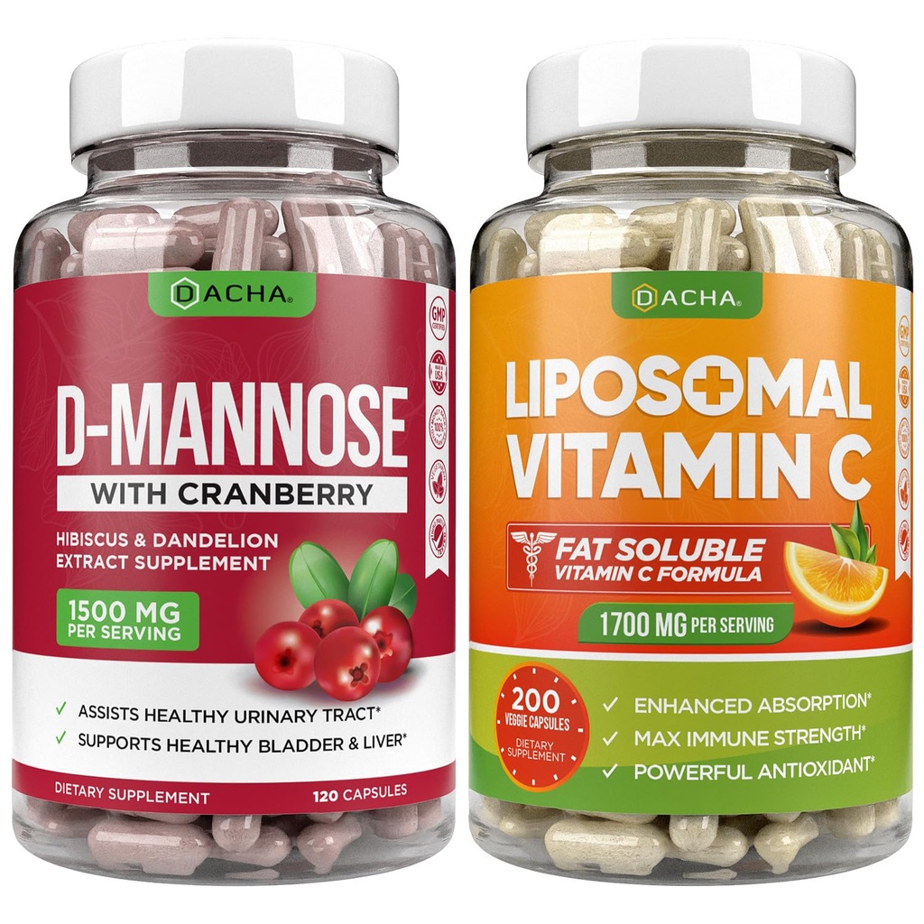 Ultimate Urinary Tract Health Bundle – D Mannose and Liposomal Vitamin C, with Cranberry, Ascorbyl Palmitate, Enhanced Absorption Formula, Detox, Dietary Supplement, Bladder Support