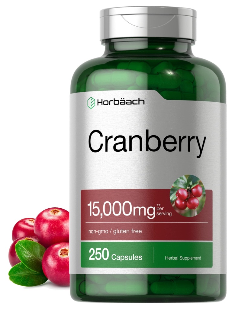 Horbäach Cranberry Pil + Vitamin C 124; 15.000.000 mg 124; 250 Capsules 14; Non-GMO dan Gluten Free Extract dari Konsentrat