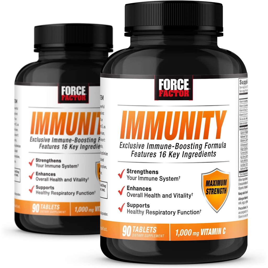 ForCE FacTOR Imunity, Imune Dukung Booster dengan Elderberry dan 1000mg Vitamin C, Plus Vitamin D, Zinc, Progories, Antioksidants, dan Echinacea for Immune Health Defense, 90 Count (Paket 2)