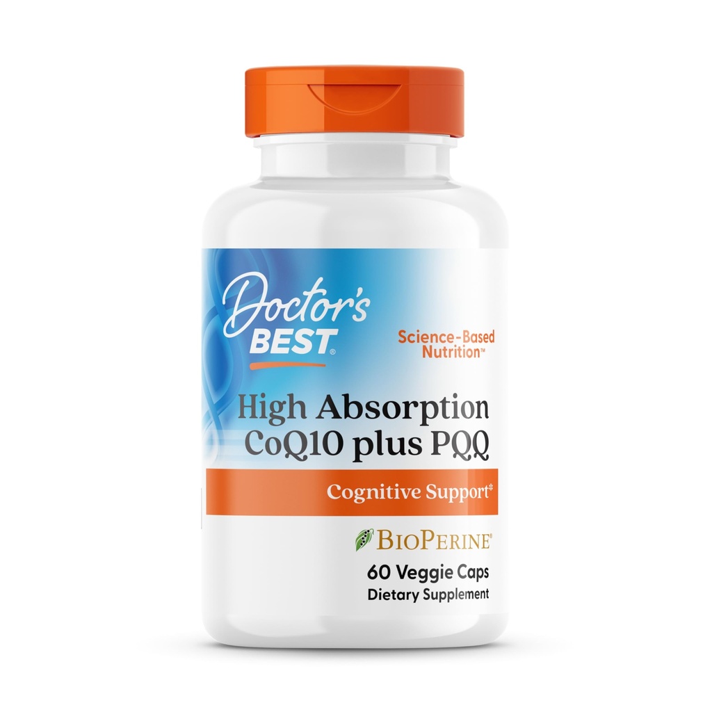 Docter 's Best High Absorpsi CoQ10 Plus PQQ, Cognitive Dukungan Cognitive, USP Verified, Alami CoQ10, Non-GMO, Gluten Free, Soy Free, Vegan 60 Veggie Caps
