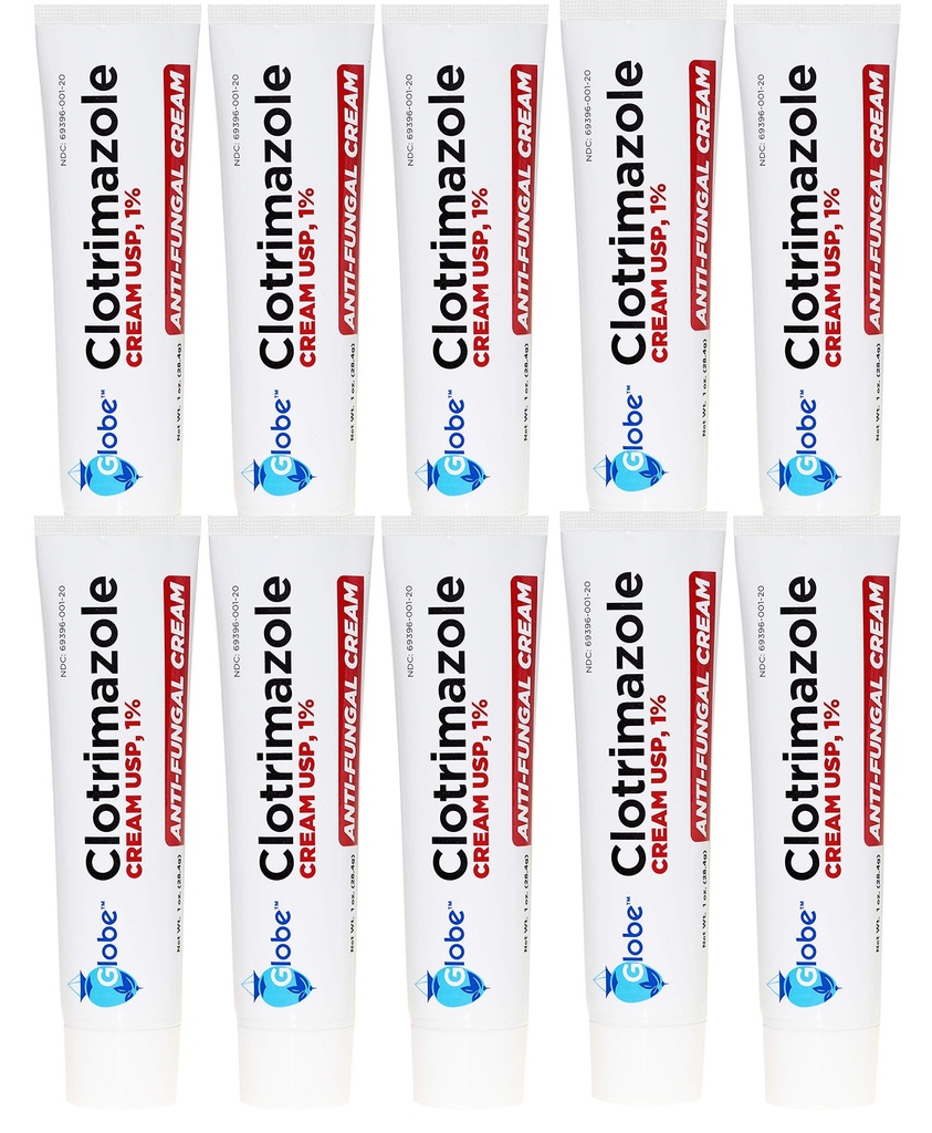 Globe Clotrimazole Antifungal Cream 1% USP, 1 oz (10 Pack), Obat Anti Fungal, Relieves Itching, Burning, Cracking dan Scaling Associated Foot, Jock Itch, Ringworm dan More