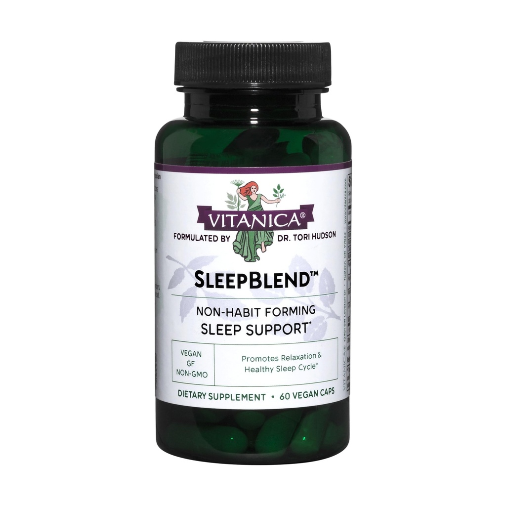 Vitanica Sleepblend, Non Habit Forming Sleep Supplement, with Melonatin, Valerian Root, Passionflower and Hops, Vegan, 60 Capsules