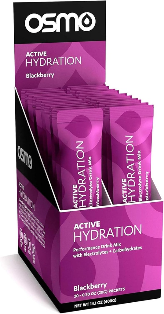 Osmo Aktif Hidration Electrolite Powder - Termasuk Sodium, Magnesium, Potasium, Karbs & Vitamin, Semua Ingredisasi Alam, 3X Hidration Lebih Cepat, Boosts Power & Endurance - 20 Paket, BlackBerry