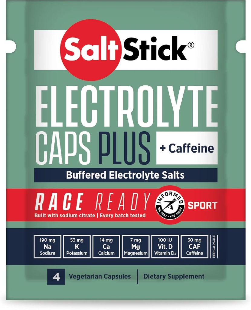 SaltStick Race Ready Electrolite Capsules with Caffeine 124; 96 Capsules 124; Salt Dolls for Running, Hidration, Helling Reduce Muscle Cramps 124 Packets, 4 Capsules Each
