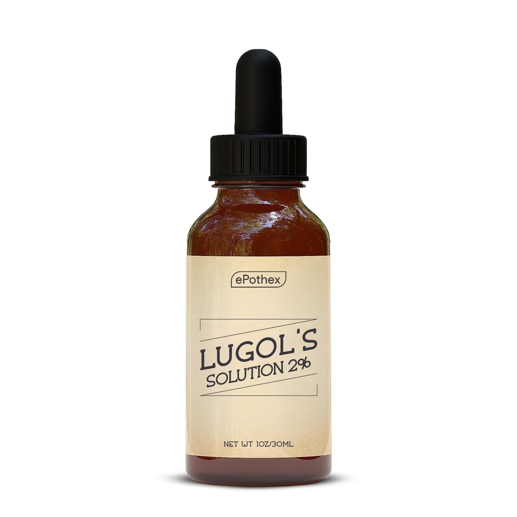 Solusi Lugol 2% 1oz Glass Dropper Bottle. Berisi Potasium Iodide dan Iodin, 30ml