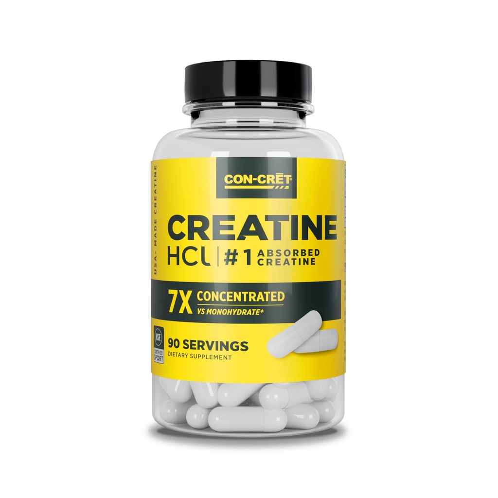 KON-CRET Creatine HCI Capsules 124; Muscle, Cognitive, Cellular Energy Support; No Bloating or Cramps 12.4; USA Made & NSF Cerdened 14; Creatine Pills (90)