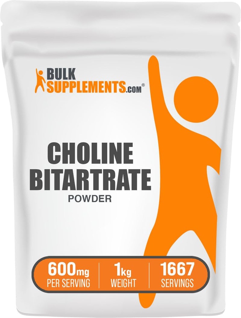 LockSupplements.com Choline Bitartove Powder - Choline Suplemen - Unflashtened & Gluten Free, 600mg per Serving, 1kg (2.2 lbs) (Paket 1)