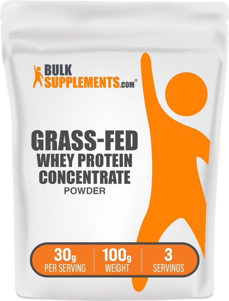 BulkSuplements.com Grass Fed Whey Protein Powder - Whey Protein ConcentrainPowder - Unflafeed & Gluten Free, 30g per Serving, 100g (3.5 oz) (Pack of 1)