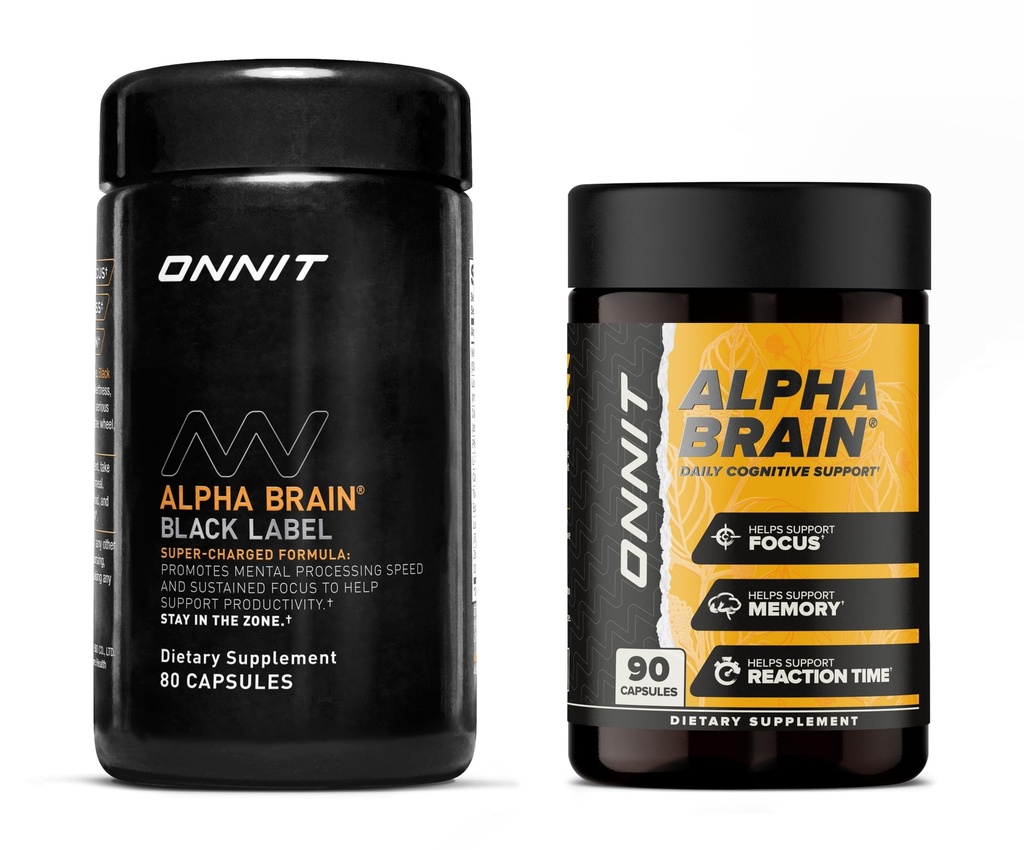 ONNIT Premium Alpha Brain Bundle - Nootropic Brain Suplemen (90 Ct) + Black Label Cericoline Mental Speed, Perhatian & Kognitive Dukungan Suplemen (80 Ct) - Promotes Fokus, Konsentrasi & Memori