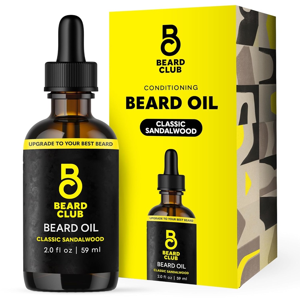 The Beard Club Beard Oil for Men - 2oz Classic Sandalwood Natural Beard Oil with Castor & Amber Oils