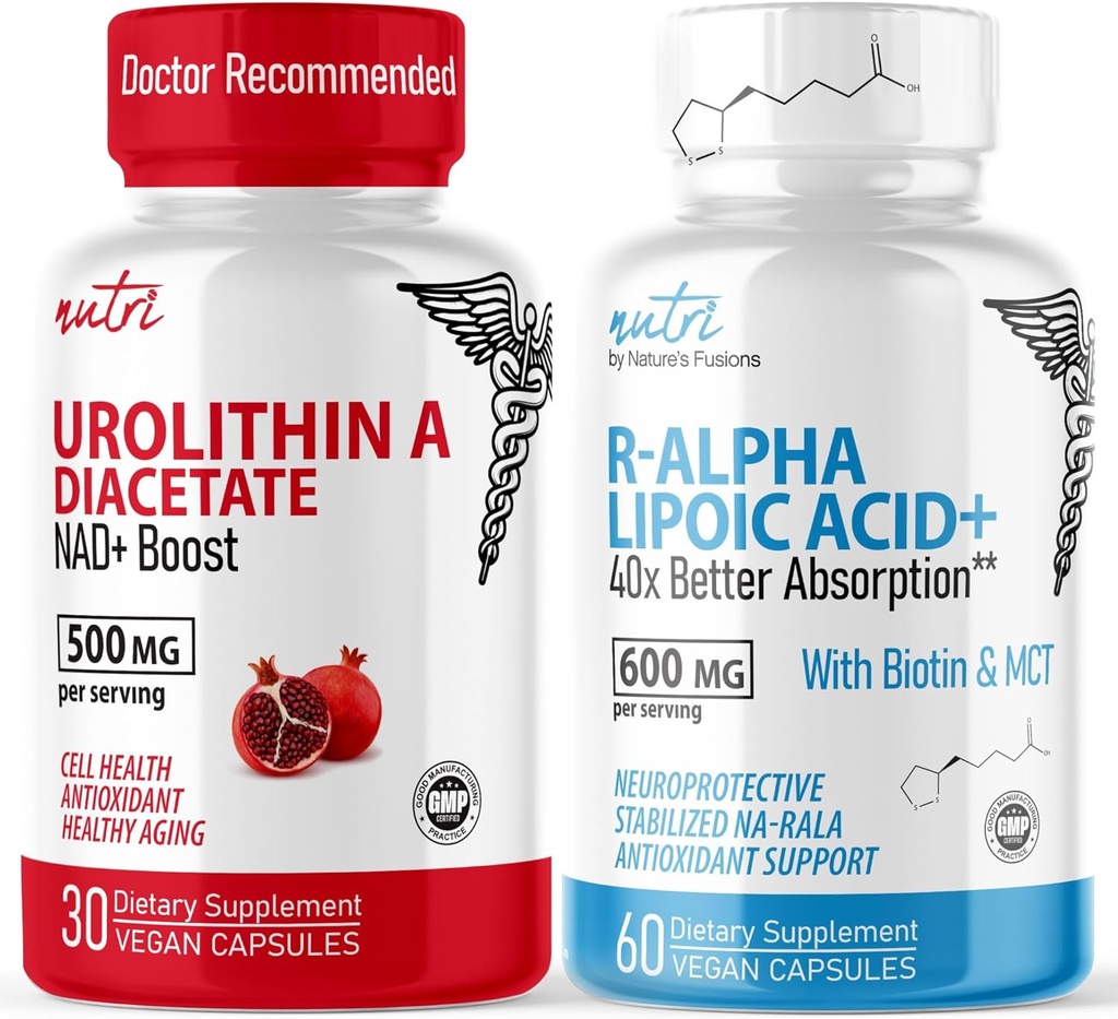 Fusi Alam Urolithish A Diacetat 500mg & R Alpha Lipoic Acid 600mg (60 Capsules) - Antioksidant / Energy Bundle