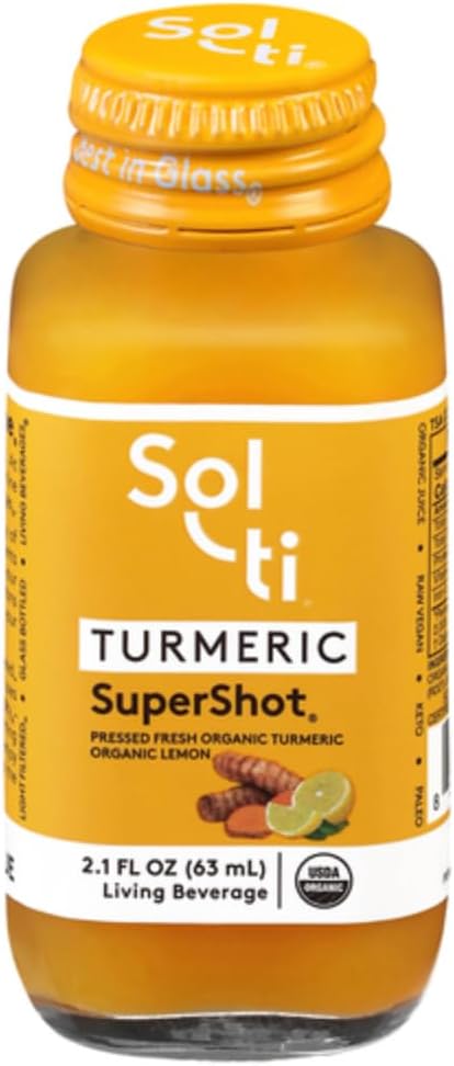 Sol- ti Organic Turmeric SuperShot Shone, Black Pepper Enhances Absorpsi dan Bioavability of Curcumin in Turmeric to Aid in Joint Dupport, SuperFood, 12 Pack (2.1 Fl oz)