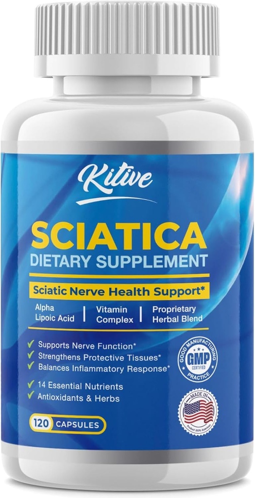 Relief Sciatic Nerve: Tambahan Dukungan Lanjutan untuk Sciatica - Acid Lipoic & Turmeric & Herbal Relief Ingrediasi - Dibuat di AS, 120 Kapsul (120 Cacah (Paket 1), Unflamited)
