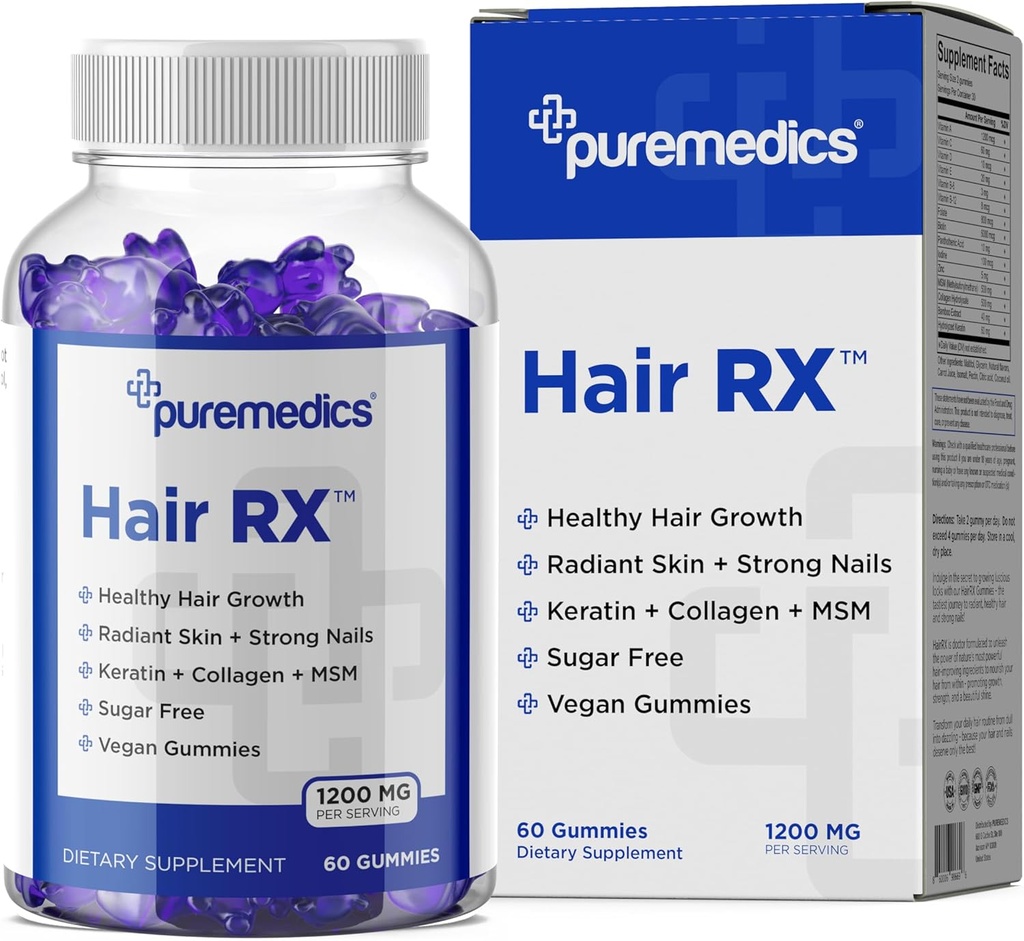 HairRX Biotin 6000mcg Vegan Gummies for Beautiful Hair and Nails - Collagen, Panthonthenic Acid, Iodin, Bamboo, Coconut Oil, Zinc, MSM for Women & Men (Persediaan Bulan 1)