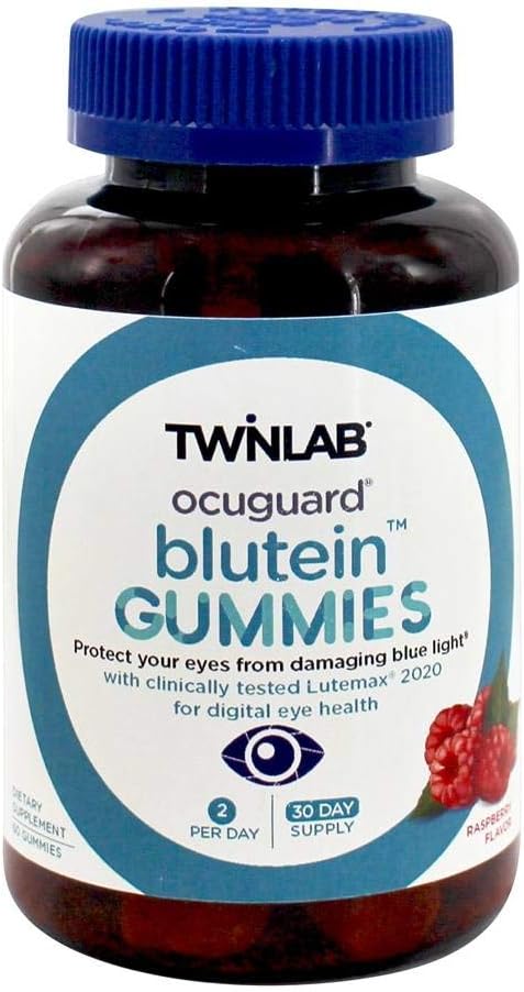 Twinlab Lutein Ocuguard Blutein Adult Gummies 12.4; 60 Count 124; Berisi Hobxanthin & Lutein untuk Blue Light Protesit 12.4; Eye Vitamin