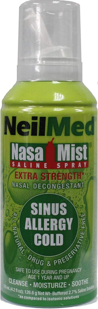 NeilMed Ekstra Kekuatan NasaMist Saline Nasal Spray Drug Free Nasal Decongestant 4.2 lf oz, (Paket 2)