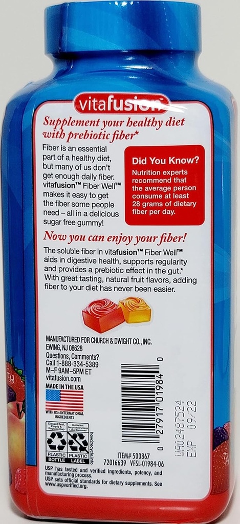 Vitamin Fiber Gula Free Gummy Vitamin Suplemen, 220 Ct. 2 Pack