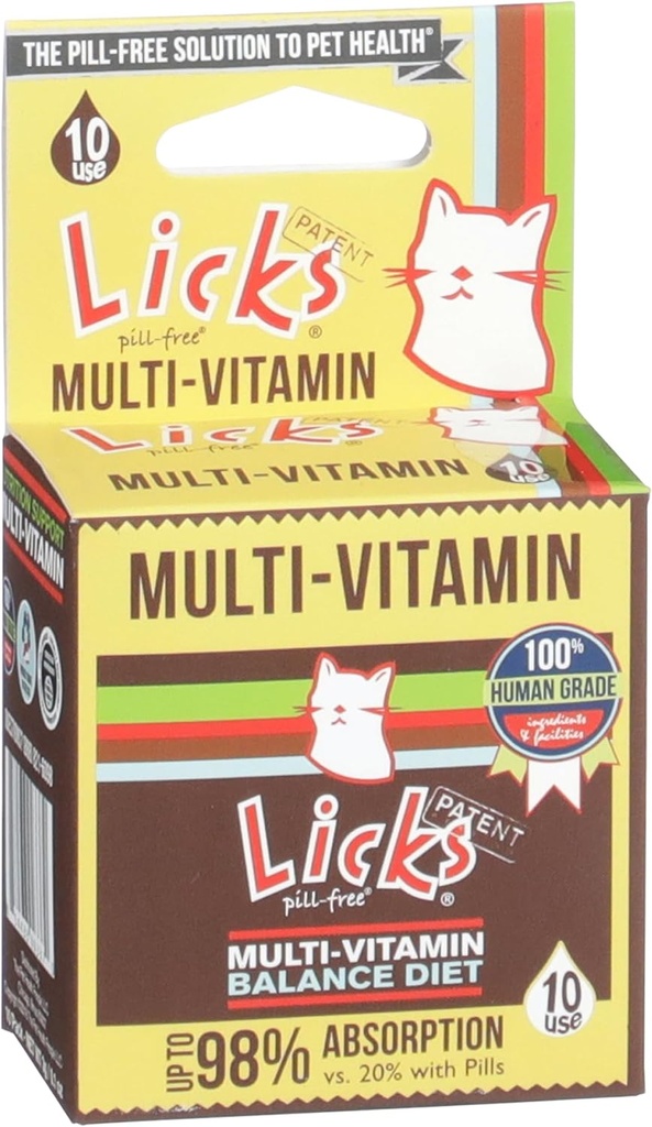 Licks Pill- Free Cat Multivitamin - Tambahan Kucing dengan Vitamin C, D, dan Kalsium - Multivitamin Pet Supplies - Gel Packet - 10 Gunakan