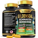 Goldenseal Root Suplemen - 10in1 Formula - Combine dengan Echinacea, Berine, Turmeric, Cayenne Pepper, Ginger, Apple Pectin, Neem, & More - Digetical Health Support 120 Capsules
