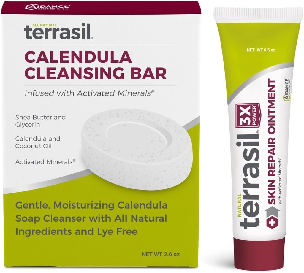 terrasil Skin Repair & Kalendula Soap untuk Anguler Cheilitis, Folliculitis, Impetigo, Lichen Sclerosis, Boils, Keratolysis Pated, Soothing Relief & Supports Healing (.5oz Stain & bar sabun)