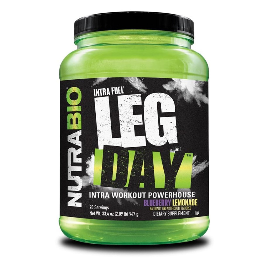 NutraBio Leg Day Intra Workout Powder - Advanced Carb Suplement with Cluster Dextrin & Electrolite - Powder Carb with Eaas / BCAAs - Cyclic Dextrin for Performance - Blueberry Lemonade, 20 Serbu