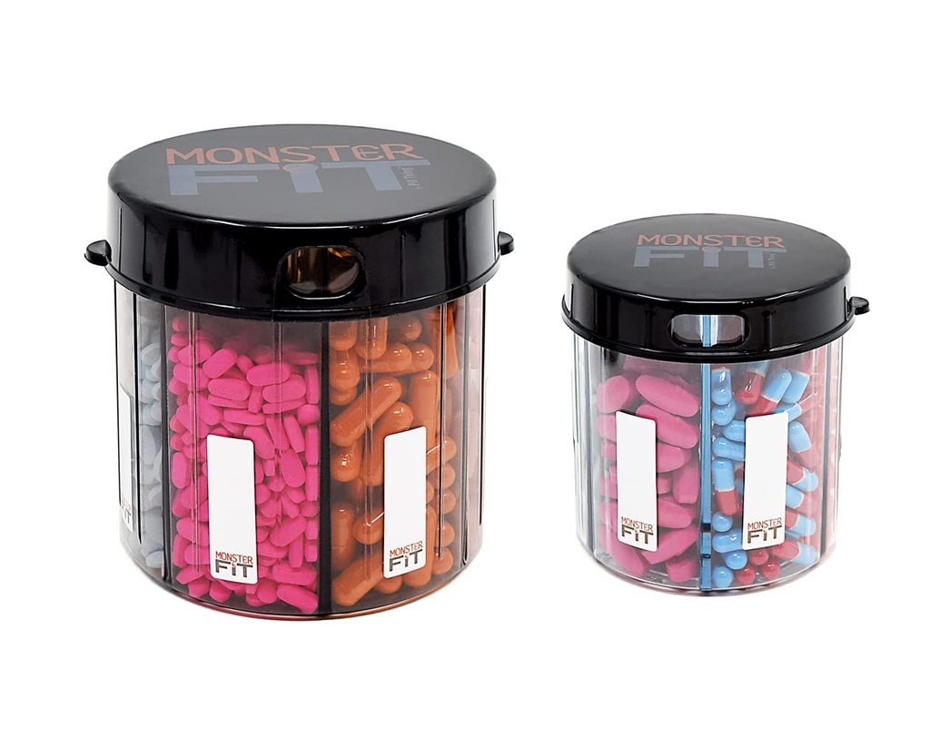 Monster & Monster Jr Supplement Medication Dispensers 2 dengan Label, Ekstra Besar dan Botol Pil Kecil Menangani Hampir Setiap Tambahan, Mudah Display (Monster & Monster & Monster Jr)