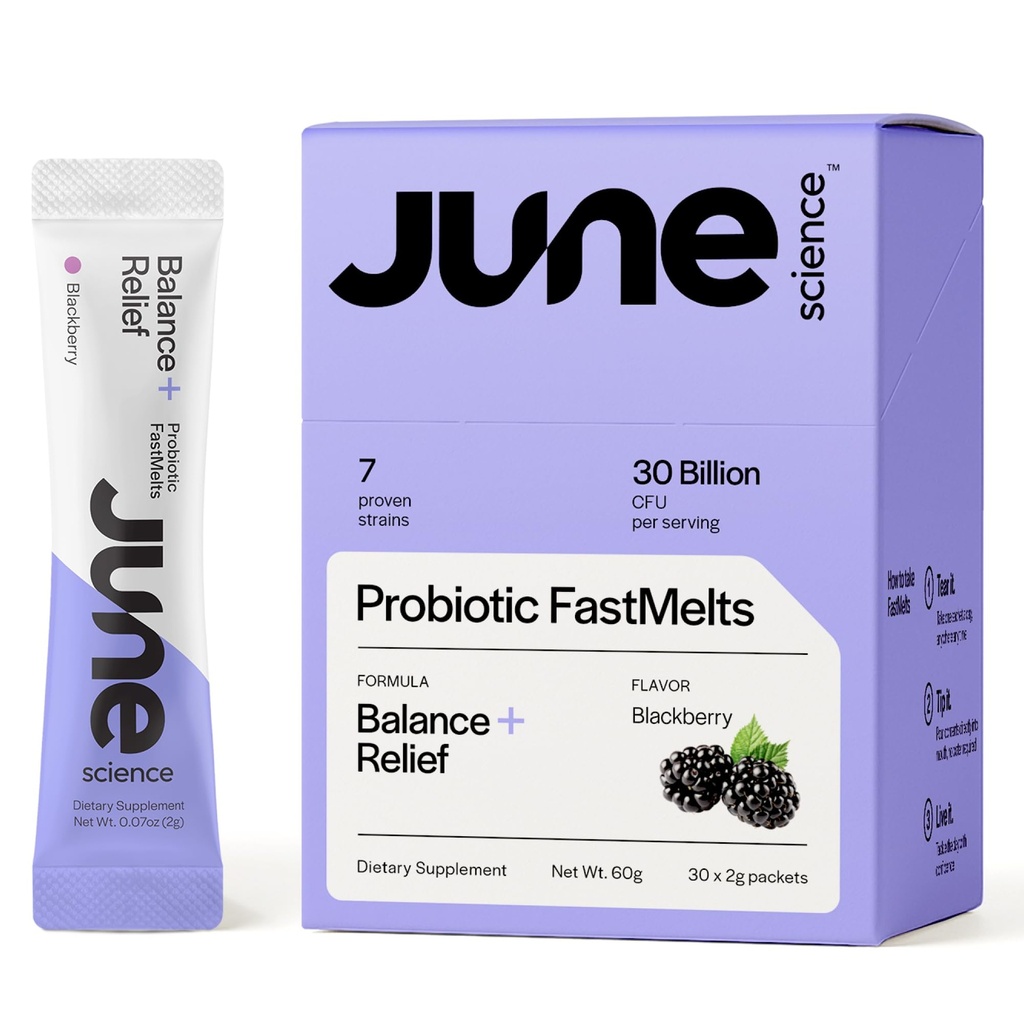 Keseimbangan + Relief 124; Fast Melt Pre + Probiotic for Mood & Stress - BlackBerry Flavor, 30 Powder Sachets