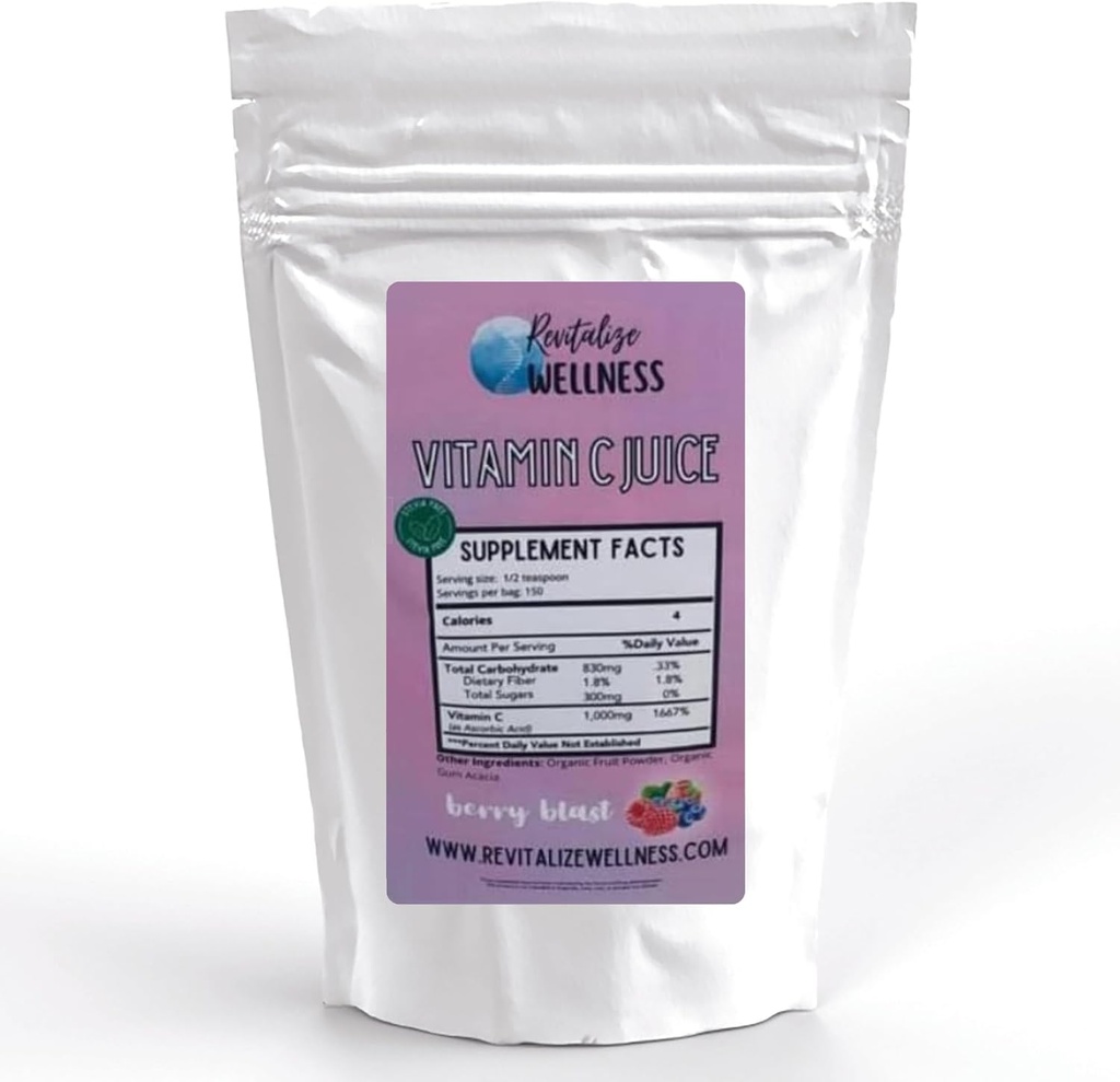 Vitamin C Juice Powder 124; 1000 mg Vitamin C sebagai Actibic Acid per Serving 124; Berry Blast Flavor 124; No Added Sweetener 124; 150 Servings