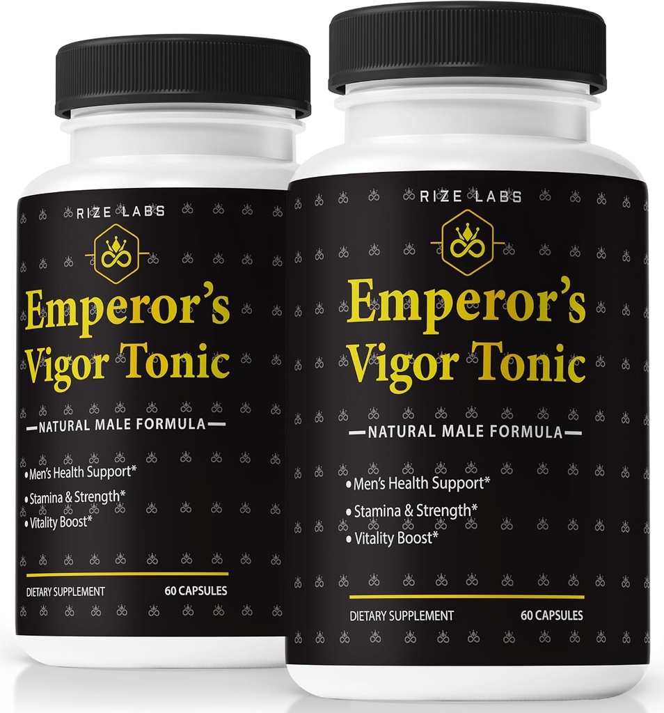 Rize labs (Paket Tonik Vigor Kaisar 2 untuk Pria, Formula Pria All- Natural, Suplemen Asli untuk Mendukung Overall Health dan Performance, Review Resmi (120 Katup)