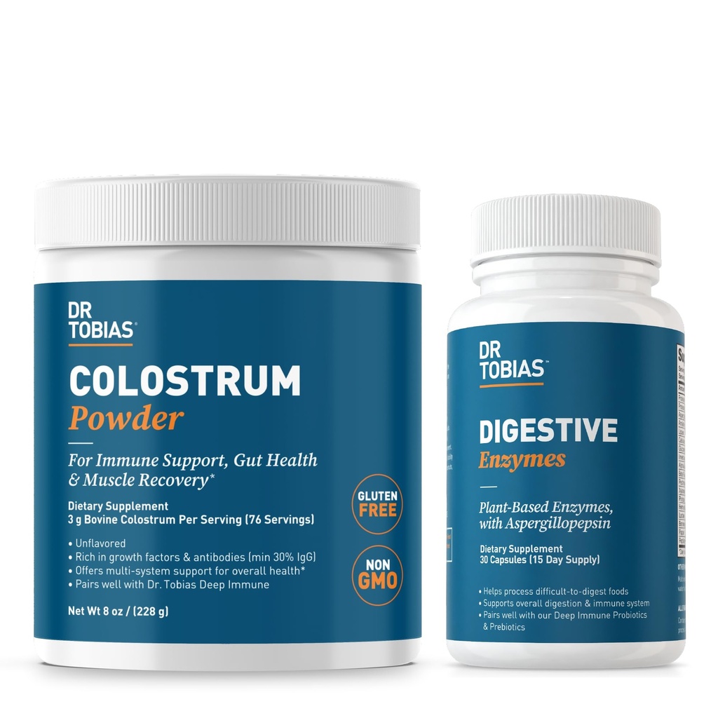 Dr. Tobias Digetical Enzymes and Colostrum Powder - Support Nutrient Absorsution, Digetical Comfort, and Imune Function